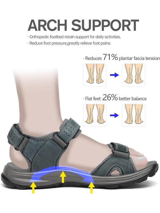 Men\'s Grey Leather Athletic Sandals Sport Outdoor Hiking Sandals Open Toe main image 5